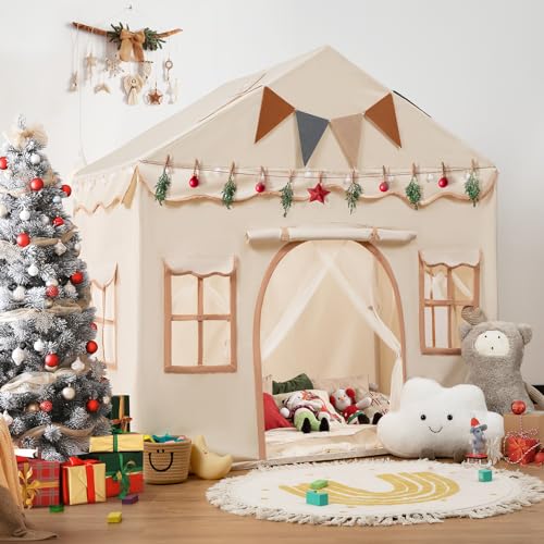 besrey 2 IN 1 Kinderzelt, Kinder Spielhaus Indoor mit Matte und Lichtern, Kinder Bettzelt,Spielzelt für Drinnen,Prinzessin Zelt, Kinderspielhaus, Kinderzimmer Dekor ab 3 Jahre