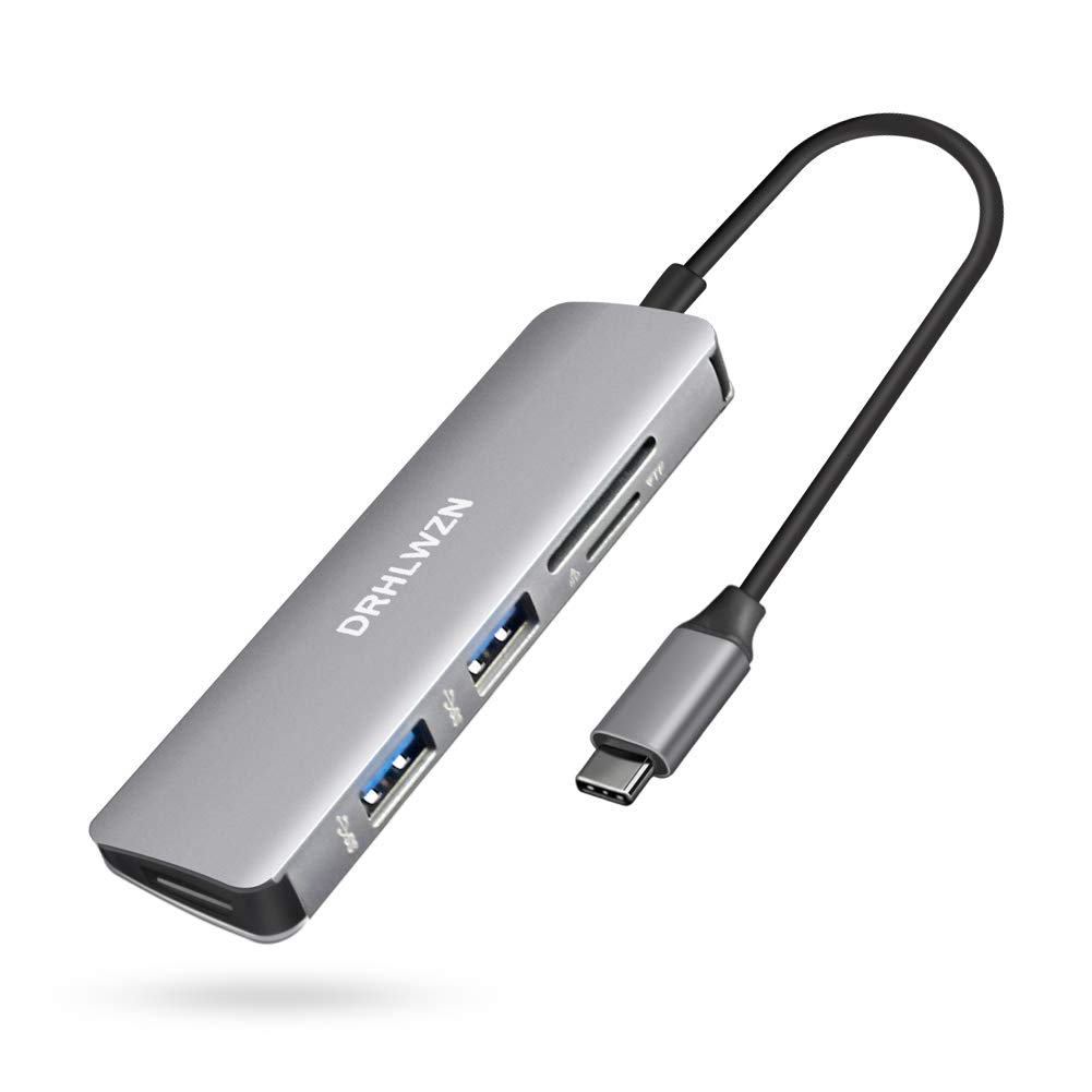 USB C Hub, DRHLWZN 5-in-1 Type C Adapter with 4K HDMI Port, 2 USB 3.0 Ports, SD/TF Card Reader Portable USB Type C Hub for MacBook Pro 2020, iPad Pro 2020, MacBook Air, Dell XPS