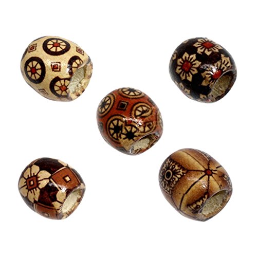 Housweety 100 Mixed Painted Drum Wood Spacer Beads 17x16mm (Style 1-100pcs)