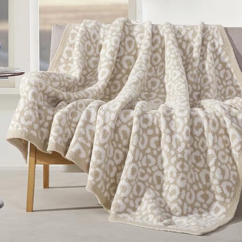 Image of Elegant Comfort Leopard Throw Blanket, Beige Super Soft Cozy Fluffy Warm Throw Blankets for Couch, Sofa, Chair, Bed, Camping, Picnic, Travel Lightweight Bed Blanket (50 inch x 70 inch)