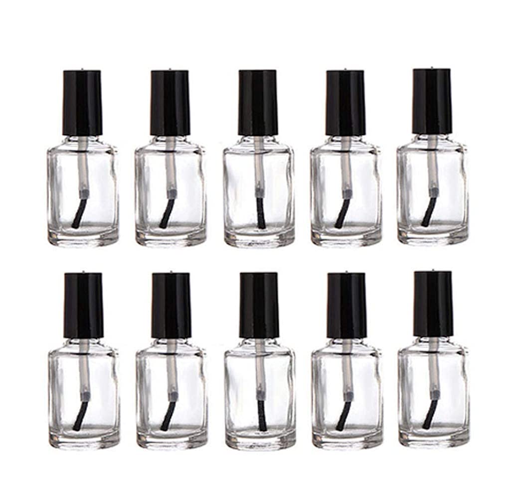 ericotry 10PCS Empty Refillable Clear Glass Nail Polish Bottles Round Glass Nail Enamel Sample Vials Container with Brush and Black Cap (15ml/0.5oz)