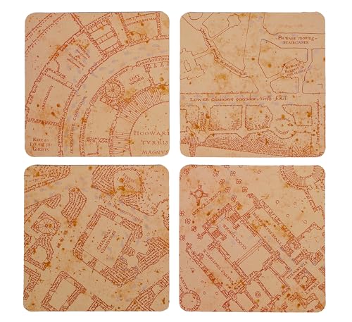 Harry Potter Marauder's Map Heat Change Coaster Set – 4-Pack Magical Drink Mats, Colour-Changing Gift for Fans, Home or Office Use