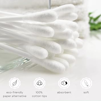 Swisspers Take Along Cotton Swabs, 100% Cotton Double-Tipped, White Paper Sticks, Travel Size, 50 Count, Pack of 6