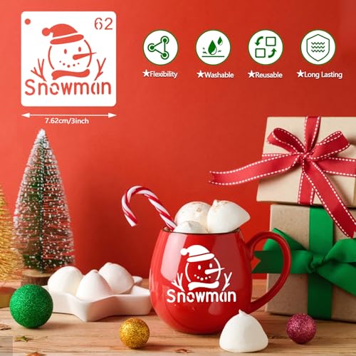 JSRQT 64Pcs Small Christmas Stencils for Painting Cute Cartoon Plastic Stencils for Crafts Reusable 3×3 Inch Assorted Christmas Template for Wood Sign Wall Decor Card Making - Image 3