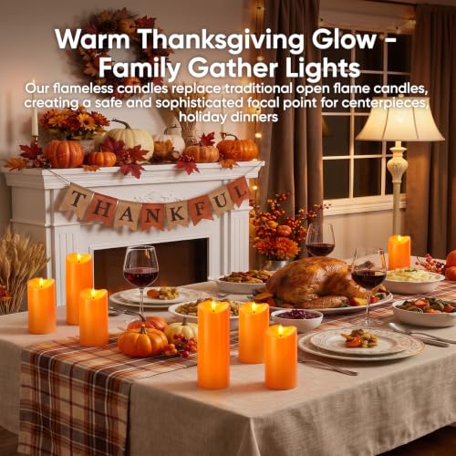Image of Raycare 8 inchx3 inch Outdoor Waterproof Flameless Candles with Remote and Timer, Battery Operated LED Electric Fake Pillar Candle for Halloween Home Wedding Decor, Orange, Set of 2