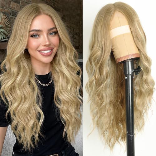 Image of AISI HAIR Black Wig for Women, Long Wavy Synthetic Lace Wig 26Inch