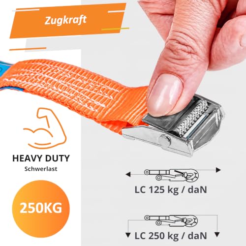 INTAKO Spanngurte mit Klemmschloss 25 mm x 250 kg - 4 Stück - DIN EN 12195-2 - Gurte zum Befestigen - Zurrgurt mit Schnellverschluss… – Ansicht 3