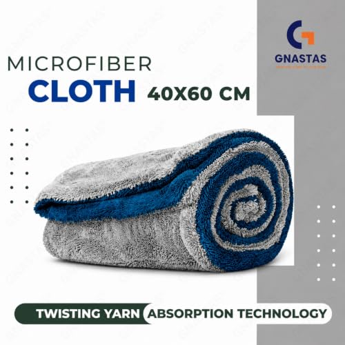 Image of Microfiber Cloth for Car, 1600 GSM, 40x60 cm, 1 Pc, Ocean Blue /Charcoal Grey | Twisted Loop Super Absorbent Drying Towel with Edgeless Design, Plush Pile & Lint-Free Detailing Cloth