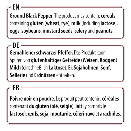 Prymat Gemahlener schwarzer Pfeffer 450g – Fein gemahlenes, aromatisches Pfefferpulver zum Würzen von Fleisch, Fisch, Gemüse, Saucen, Suppen, Marinaden & mehr – intensiver Geschmack
