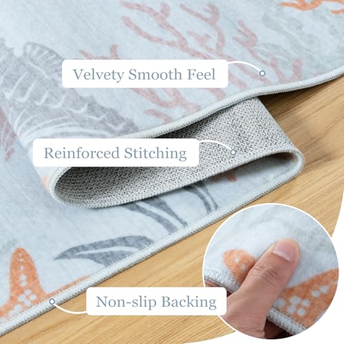 Seavish Coastal Blue Bathroom Runner Rug, 2x6 Beach Themed Carpet Runners for Hallway 6ft, Non Slip Nautical Kitchen Runner Rug, Washable Indoor Soft Floor Decor Mat for Laundry Bedroom Entryway - Image 4