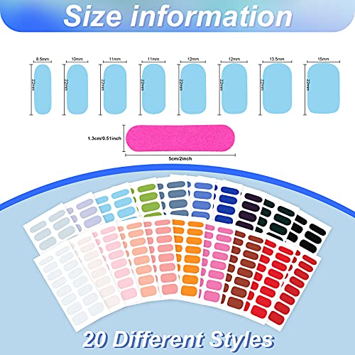 20 Sheets 320 Pieces Full Wraps Nail Polish Stickers Self-Adhesive Nail Strips Solid Color Nail Decals Accessories For Women Girls Diy Nail Art Designs With Nail File (Solid Color Style) #TOP1
