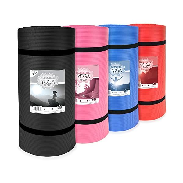 Yoga-Cloud-Extra-Thick-1-Exercise-Mat-with-Shoulder-Sling-25mm-Non-slip-Moisture-Resistant-Foam-Cushion-for-Pilates-and-Working-Out-Ultra-Balance-Support-for-Joint-Health-Physical-Therapy Crown Sporting Goods 1" Yoga Cloud Extra Thick Exercise Mat - 72" x 24" with Carry Strap - Exercise Mats for Home Workout - Yoga and Pilates Exercise Workout Mat - 4X Thick Yoga Mat (Blue)