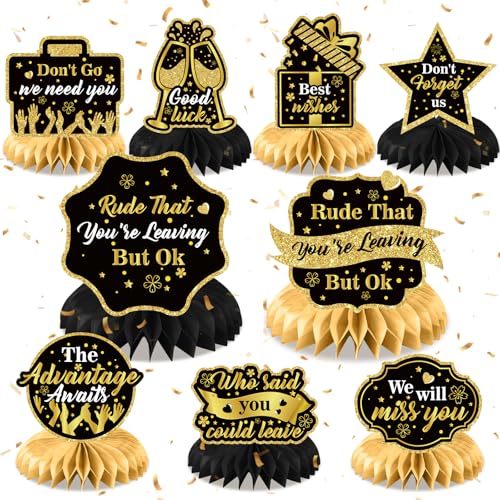 9Pcs Farewell Party Decorations Black Gold Rude That You're Leaving But Ok Honeycomb Centerpieces We Will Miss You Table Topper Decor for Coworker Leaving Goodbye Going Away Retirement Party Supplies
