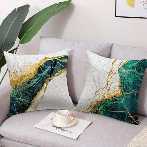 Geliking Sofa Cushion Covers 18x18 Inches Polyester Throw Pillow Case Green and Gold Marble Texture Cushion Covers Replacement for Home Decor 45cm x 45cm - Image 3