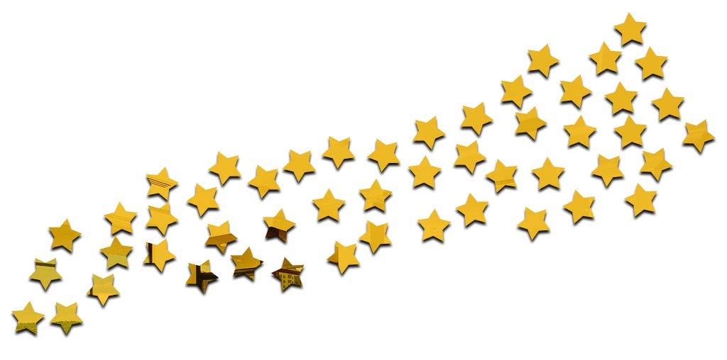 Beautiful Self Adhesive Acrylic Mirror 50 Stars Wall Stickers (4.7x4.7 Cm) (Golden)