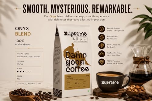 Image of Zupreme Premium Coffee Onyx 100% Arabica | Premium Medium Roast Coffee Beans | Smooth, Rich & Aromatic | Freshly Roasted | Suitable for Espresso, French Press & Filter Coffee | 500 grams