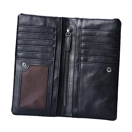 Men Chic Purse Men Cards Wallet Sturdy Zipper Wallet Large Capacity Black Soft Leather