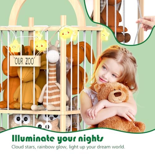 Movable Natural Wood Stuffed Animal Zoo Storage, Patterned Stuffed Animal Storage with Zoo Theme, Elastic Band-Equipped Stuffed Animal Holder, for Nursery/Play Room/Bedroom - Image 4