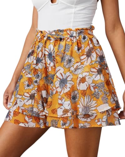 Image of Aoudery Flowy Shorts for Women Casual Boho Floral Skorts Ruffle Mini Skirts Running Tennis Butterfly Chiffon Shorts
