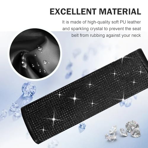 Zikefest 2PCS Bling Seat Belt Covers, Crystal Diamond Seat Belt Shoulder Pads, Women\'s Car Interior Accessories, Universal for Vehicles, Trucks, RVs and More (Black)