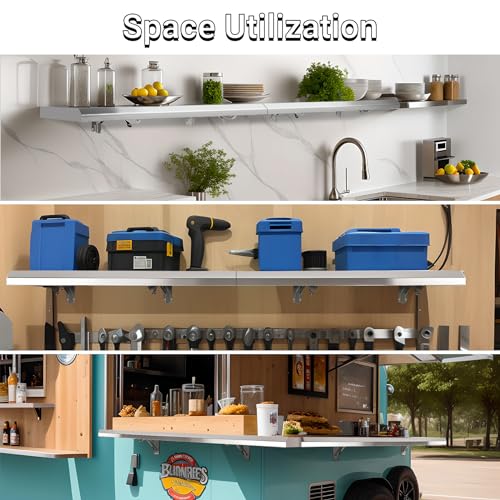 Image of Folding Concession Stand Shelf 18 inch x 96 inch Spliced Style for Kitchen | Stainless Steel Drop Down Serving Food Shelf, Easy to Clean & Space-Saving Concession Shelves for Garage, Food Cart