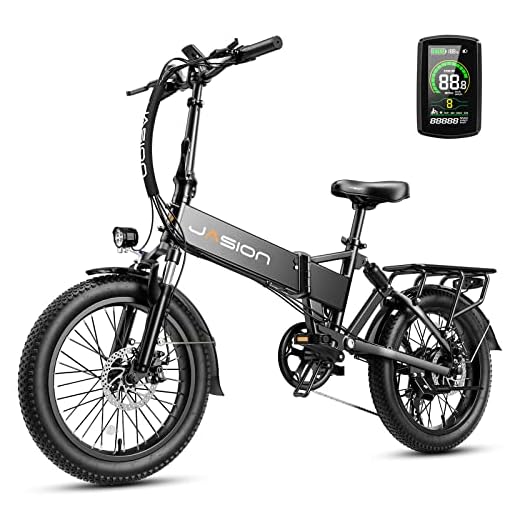 Jasion EB7 2.0 Electric Bike for Adults, 500W Motor 20MPH Max Speed, 48V 10AH Removable Battery, 20" Fat Tire Foldable Electric Bike with Dual Shock Absorber, and Shimano 7-Speed Electric Bicycles