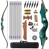 HANDBAIGE 60'' Archery Hunting Recurve Bow and Arrows Set Takedown Recurve Bow Kit with 6pcs Broadhead Arrow Tips, Hip Quiver and Bow Case (35lbs)