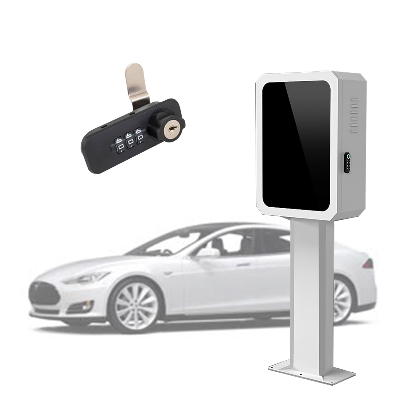 Estación de carga para vehículos eléctricos para exteriores con caja bloqueable, pedestal de carga para vehículos eléctricos y soporte de cable, solución de carga resistente a la intemperie