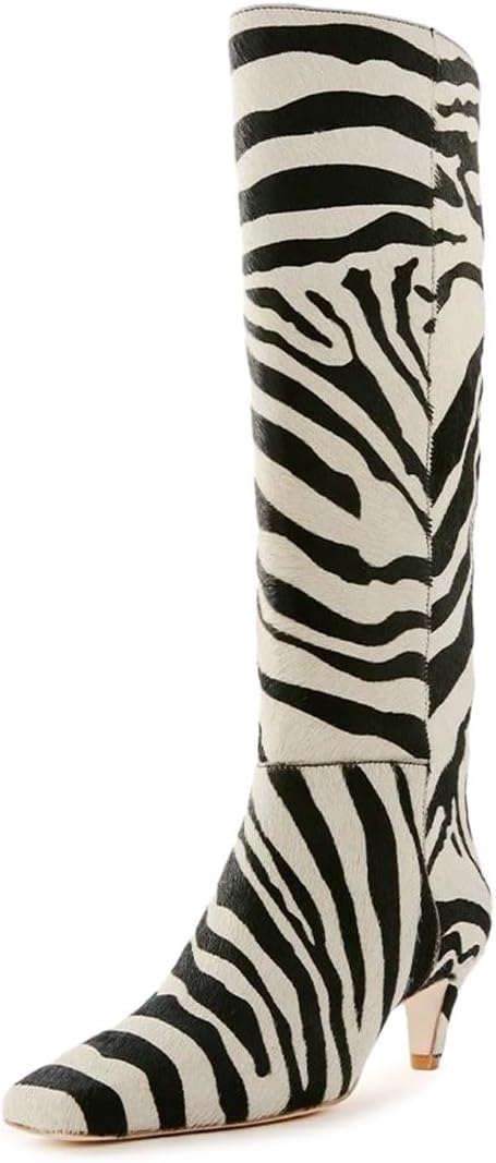 miss left Women Stretchy Knee High Boots Closed Square Toe Low Kitten Heel Fall Winter Wide Calf Boots Party Dress Long Boots Size 4-16 US