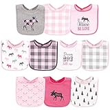 Hudson Baby Unisex Baby Cotton Bibs, Pink Plaid Moose, One Size