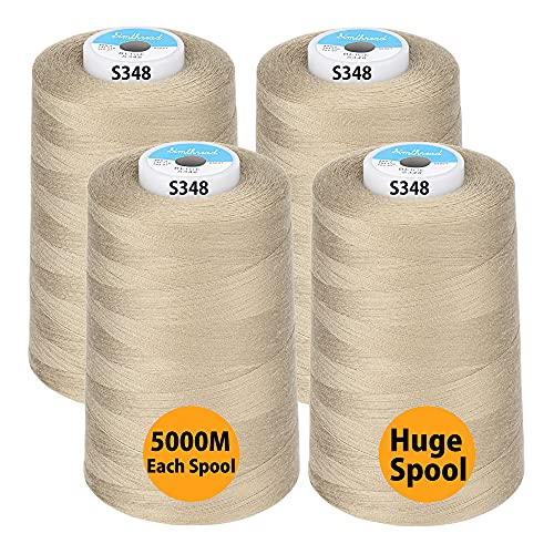 Simthread All Purpose Sewing Thread From 100% Spun Polyester For Serger, Overlock, Merrow, Quilting Sewing 4 Big Cones Of 5000M (5500 Yards) Each - 40S/2 Beige #TOP6