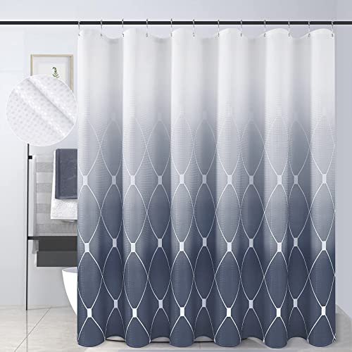 Dark Blue Shower Curtain Nautical Men Decor Modern Geometric Pattern Shower Curtains For Bathroom Ombre Waffle Textured Fabric Shower Curtain Set With Hooks Washable Bathroom Curtain For Hotel, 72X72 #TOP14