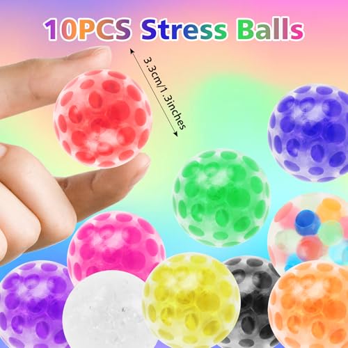 10Stks Weiches Wasserperlen Stressbälle, 3.3cm Mini Quetschbälle in Zufällige Farben, Gummi Spielzeug Partytütenfüller, Quetschbare Sensorische Bälle mit Wasser Perlen für Erwachsene ADHS