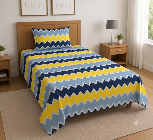 Image of YORIK TM Microfiber Bed Sheet with Pillow Cover, 3D-Printed, 144TC, Soft & Breathable, Double /Single Bed (Multicolor, Small Single)