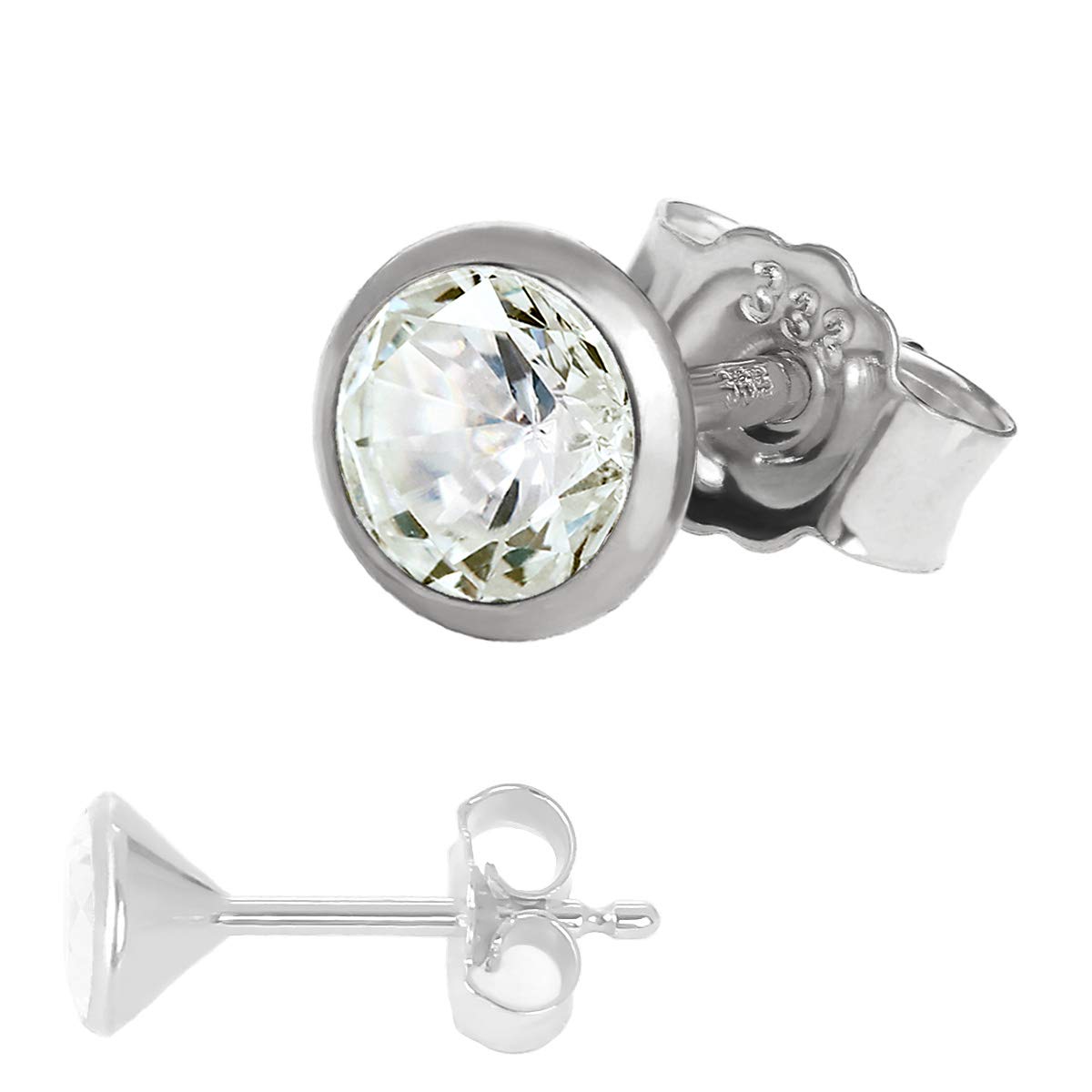 NKlaus orecchino a perno pezzo singolo oro bianco 333 8 carati con cristallo zircone bianco – per donna e uomo