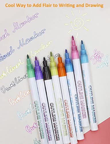 Calmsen Double Line Outline Pen, Self-Outline Metallic Markers, 8 Colors Bullet Journal Pens & Glitter Pens For Card Making, Drawing, Diy Art Crafts, Kids, Adults #TOP1