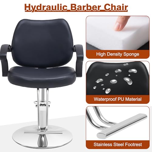 Amofree Barber Salon Chair with Hydraulic Pump, 6.1\'\' Adjustable Height Barber Styling Chairs, 360° Swivel Hydraulic Haircut Chairs, Thick Seat, Braiding Salon Chair for Hair Stylist Barbershop & Home - Thumbnail 6