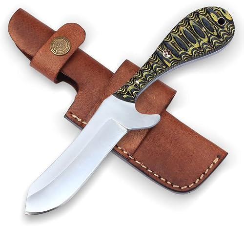 TH knives Handmade 1095 High Carbon Steel Hunting Knife, EDC Bull Cutter Knife with Sheath, 8 Inch Cowboy Fixed Blade Knife For men, Non-slip Yellow Exotic Wood Handle (1095 High Carbon Steel)