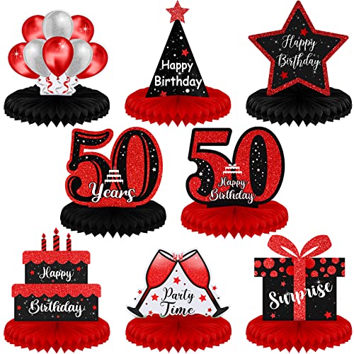Centre de table 50e anniversaire rouge et noir et fournitures de fête nid d'abeille