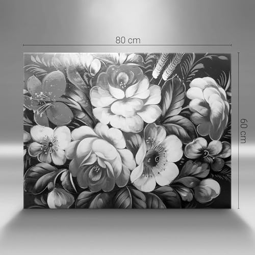 Fleurs noires et blanches grand tableaux 80x60cm Wallfluent décoration murale - 4