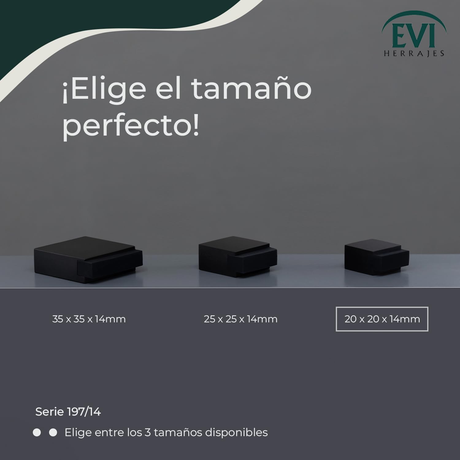 EVI Herrajes | Tope para Puerta de Suelo - Diseño Cuadrado | 20x14mm | Acero - Lacado Negro | Montaje Adhesivo| I-197/14