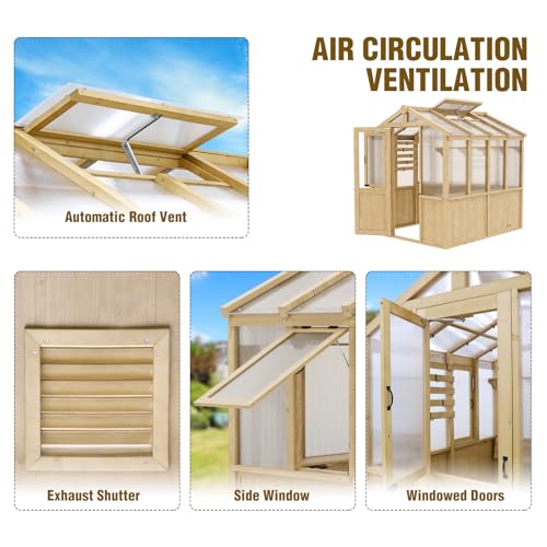 EAGLE-PEAK-67x78x77-ft-Wood-and-Polycarbonate-Walk-in-Greenhouse-Cedar-Hobby-Green-House-with-Roof-Vent-Natural EAGLE PEAK 67x78x77 ft Wood and Polycarbonate Walk in Greenhouse Cedar Hobby Green House with Roof Vent Natural