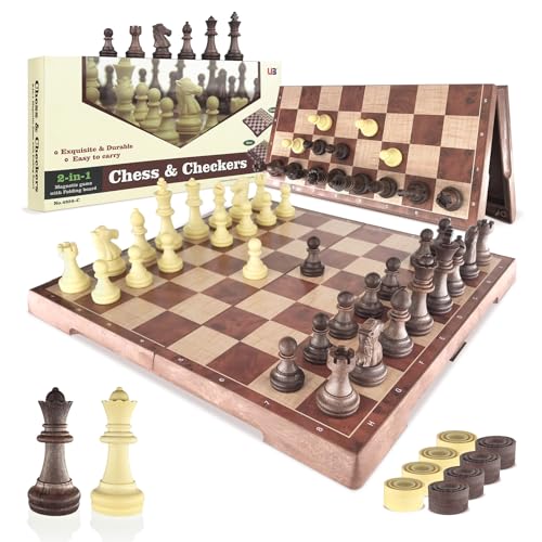 2-in-1 Folding Magnetic Wooden Chess Set 31cm*31cm Upgraded Chess Game Board with Crafted Chess Pieces For Kids and Adults