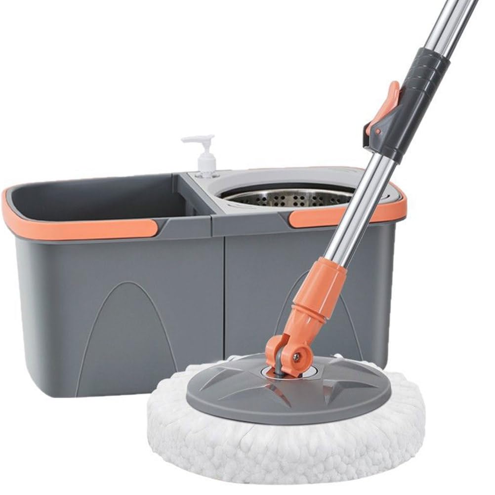 Juego de fregona giratoria y Cubo escurridor Desmontable, Separa Agua Limpia y Sucia, Cabezales giratorios de la fregona de Microfibra de 180° para Madera Dura, laminados y baldosas