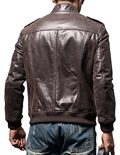 FLAVOR Men Biker retro Brown Leather Motorcycle Jacket Genuine Leather jacket2