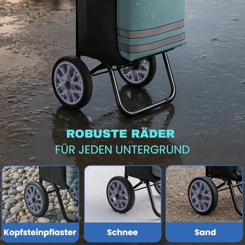 Allyson® Einkaufstrolley klappbar mit Reflektoren & Kühltasche, Einkaufswagen 45L Kapazität, Wetterfester Shopping Trolley, Treppensteiger Trolley mit Geräuschlosen Rädern & Abnehmbarer Tasche - Grün – Bild 8