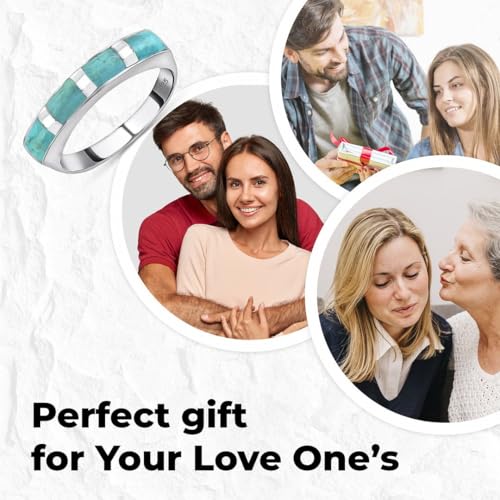 shop lc turquoise rings for women 925 sterling silver band boho turquoise jewelry for women santa fe style promise rings birthday gifts for womens