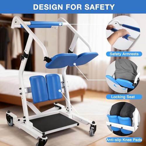 Image of Sit to Stand Lift, 400 lbs Capacity Stand Assist Patient Transfer Chair with Adjustable Height, Heavy Duty Mobility Aid for Elderly Disabled Caregivers, Home Nursing Use, Blue