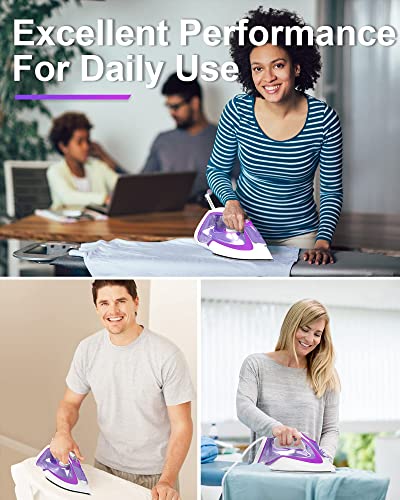 Omaiga Steam Iron For Clothes, 1750W Steam Iron With Rapid Heating Ceramic Coated Soleplate, Clothing Iron With Adjustable Precise Thermostat Dial, Self-Cleaning, Auto-Off, 15.21Oz Water Tank For Daily Ironing Use, Purple #TOP6