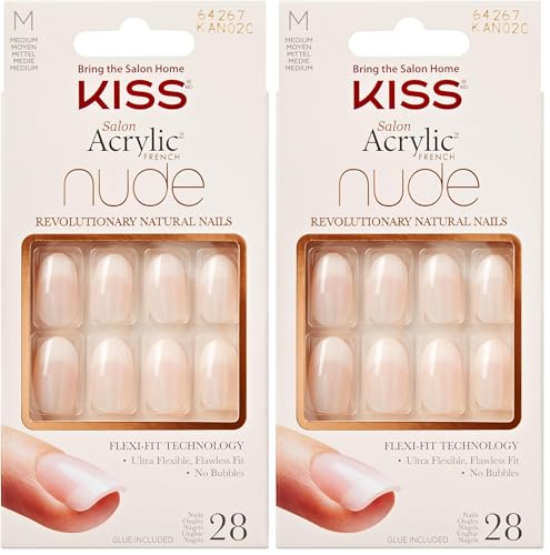 French Nails Rond KISS Salon Acrylique Nu pour sublimer les ongles courts